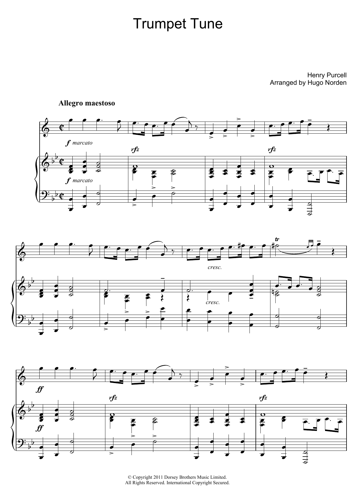 Henry Purcell Trumpet Tune sheet music notes and chords arranged for Trumpet Solo