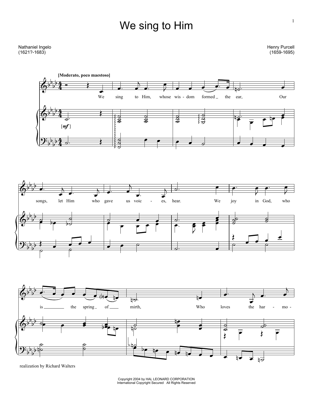 Henry Purcell We Sing To Him sheet music notes and chords arranged for Piano & Vocal