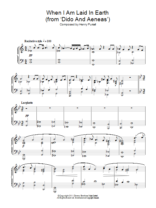Henry Purcell When I Am Laid In Earth sheet music notes and chords arranged for Piano Solo