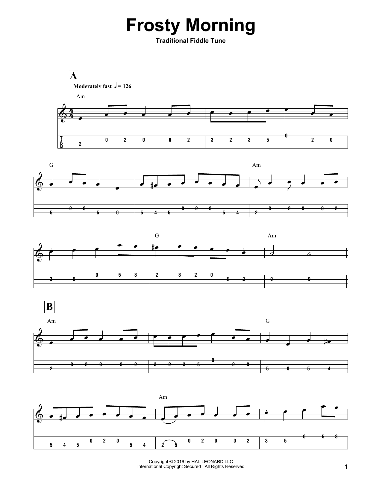 Henry Reed Frosty Morning sheet music notes and chords arranged for Mandolin Tab