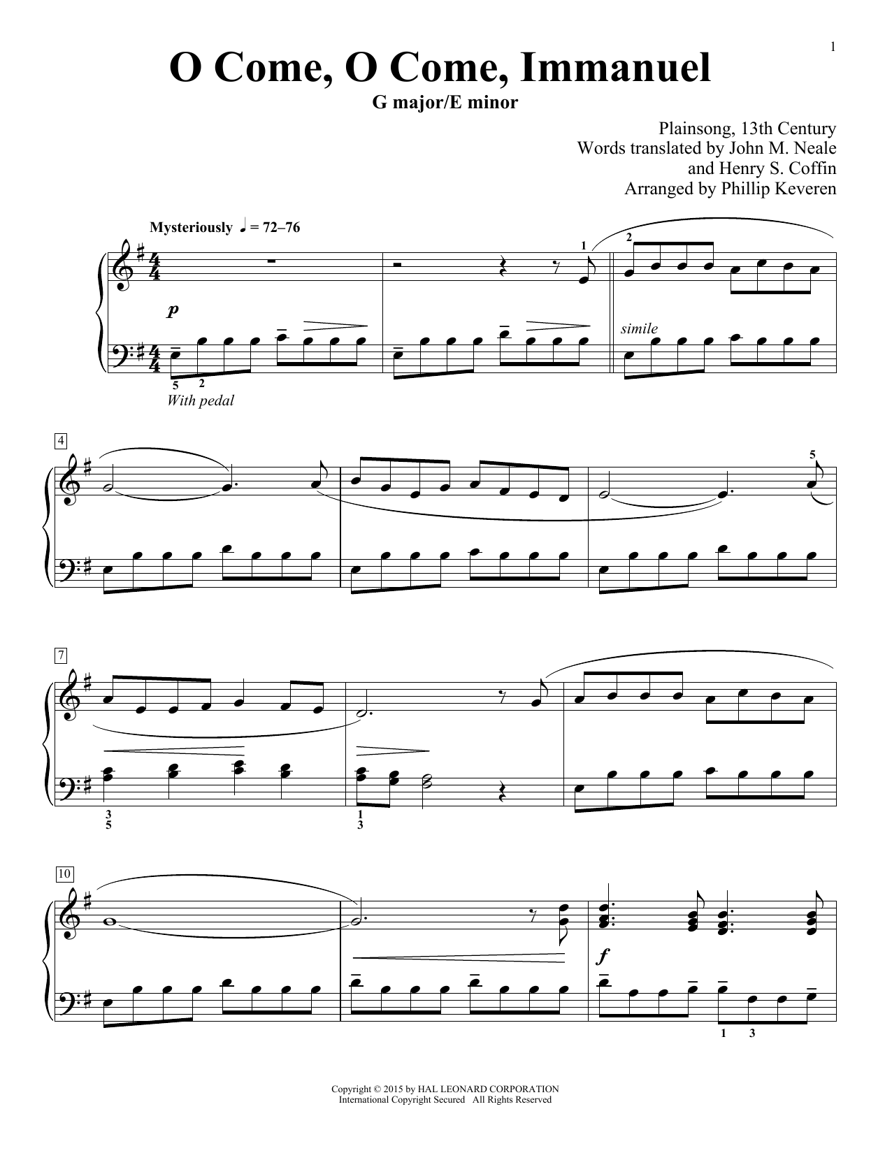 Henry S. Coffin O Come, O Come Immanuel (arr. Phillip Keveren) sheet music notes and chords arranged for Piano Solo