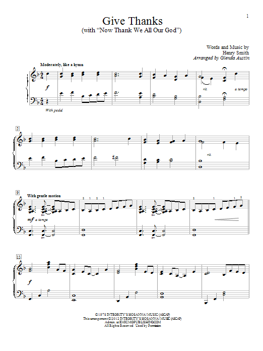 Glenda Austin Give Thanks sheet music notes and chords arranged for Educational Piano