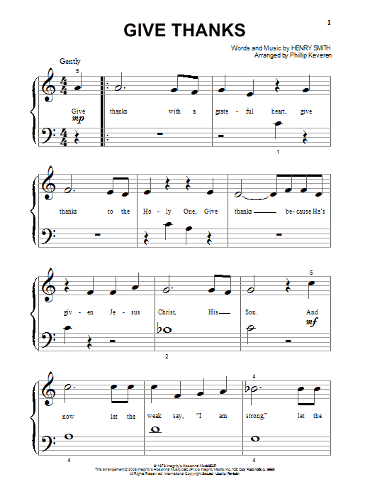 Henry Smith Give Thanks (arr. Phillip Keveren) sheet music notes and chords arranged for Big Note Piano