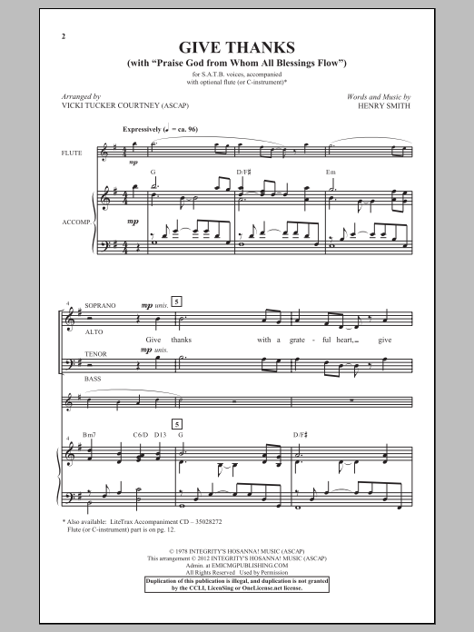 Henry Smith Give Thanks (arr. Vicki Tucker Courtney) sheet music notes and chords arranged for SATB Choir