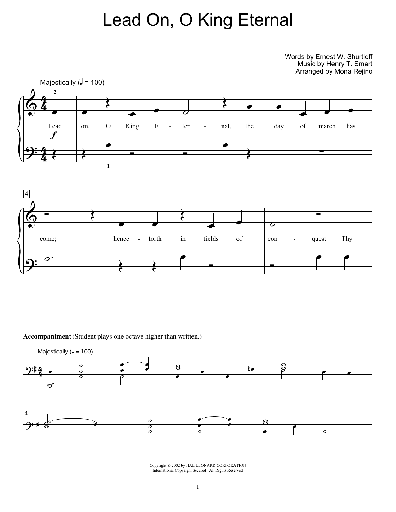 Henry T. Smart Lead On, O King Eternal (arr. Mona Rejino) sheet music notes and chords arranged for Educational Piano