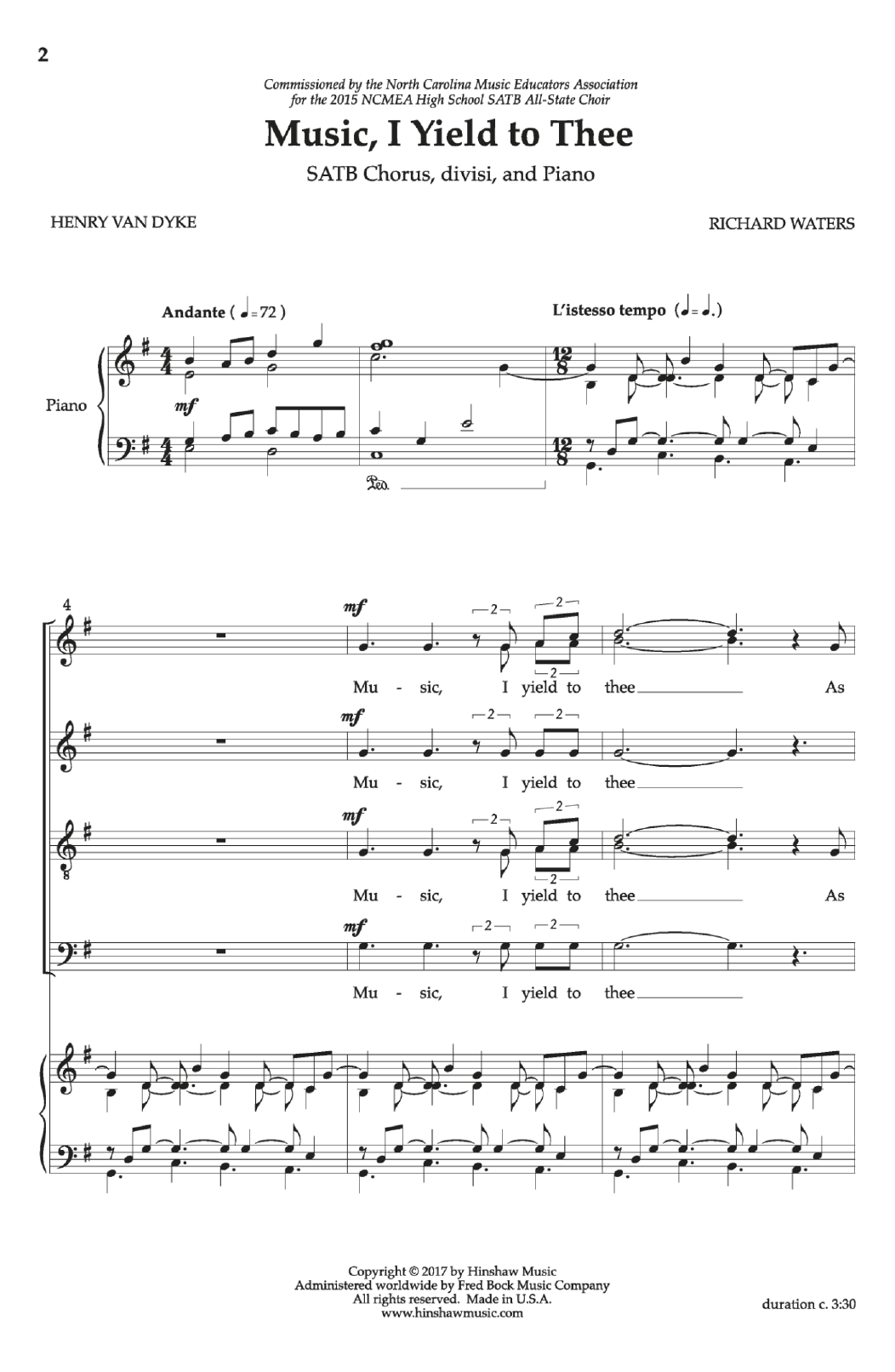 Henry van Dyke Music, I Yield to Thee sheet music notes and chords arranged for SATB Choir