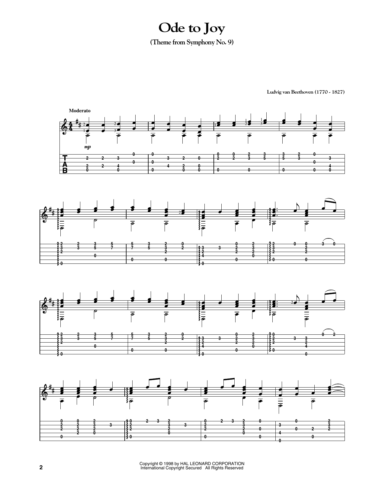 Henry van Dyke Ode To Joy sheet music notes and chords arranged for Solo Guitar
