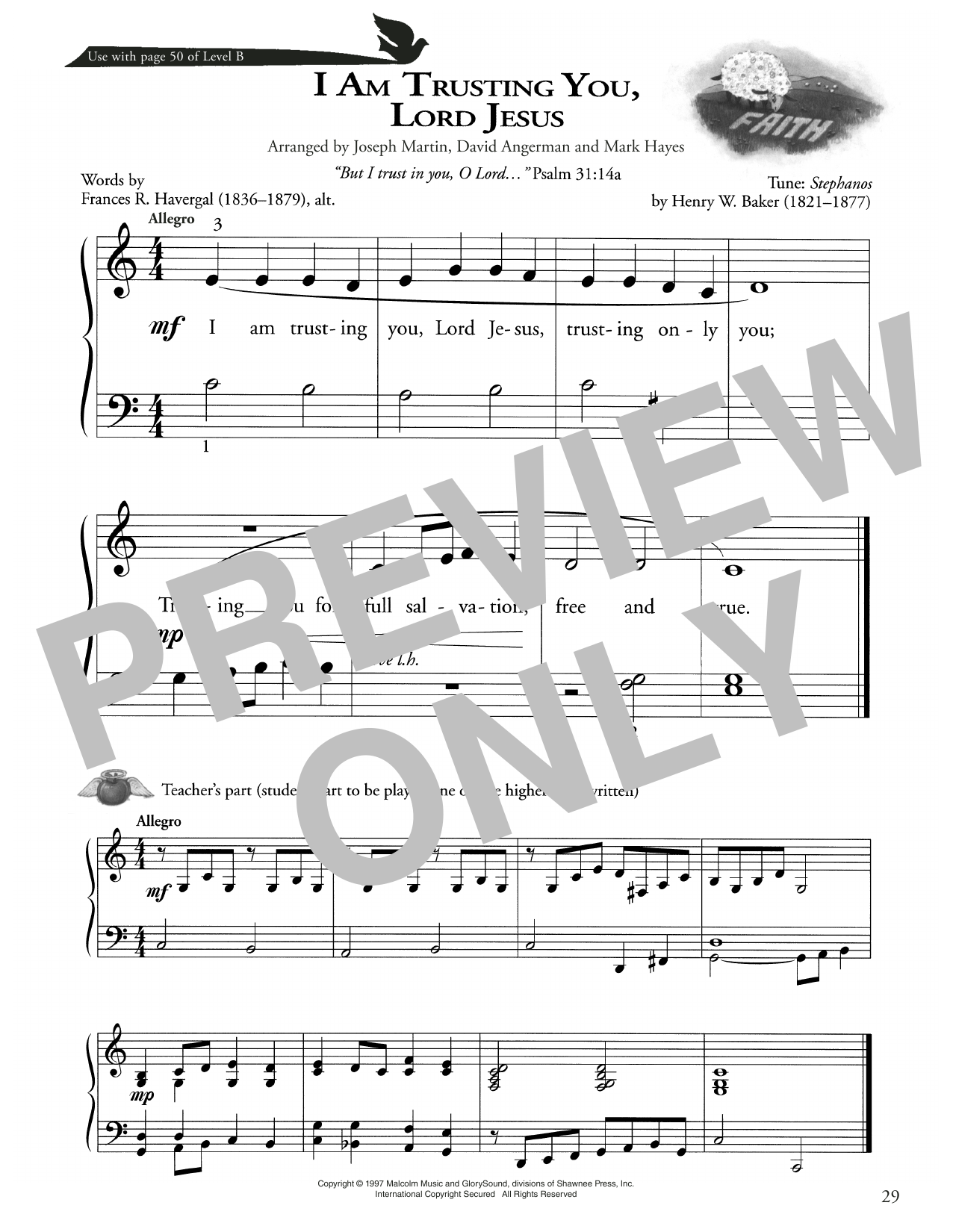 Henry W. Baker I Am Trusting You, Lord Jesus sheet music notes and chords arranged for Piano Method