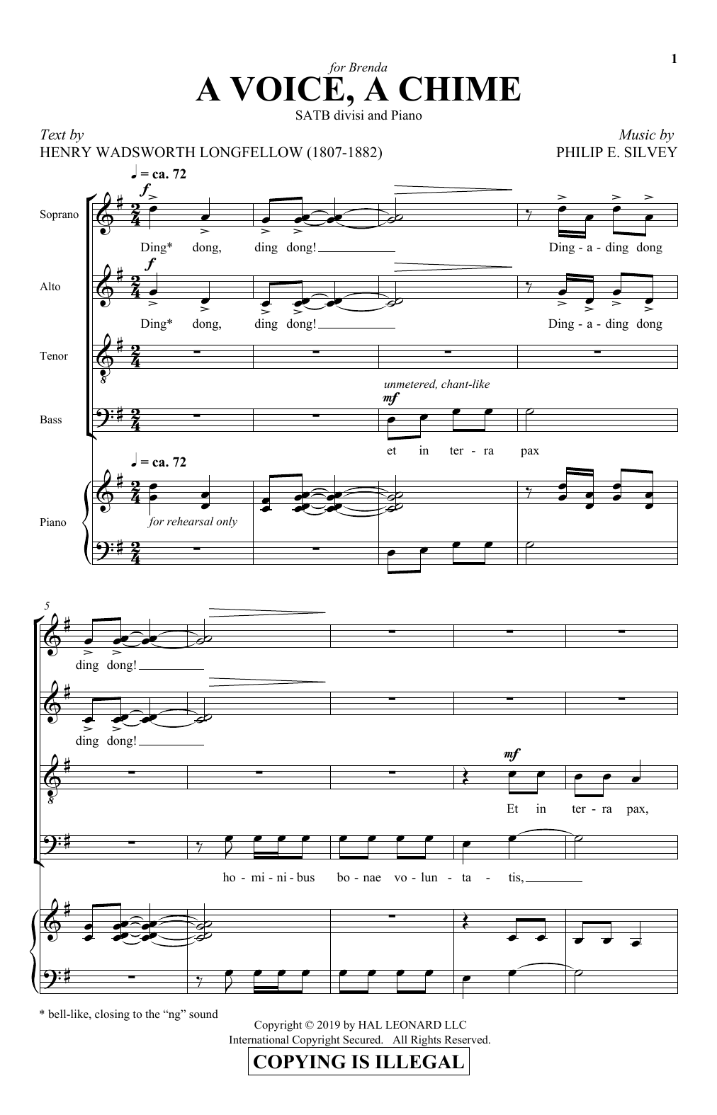 Henry Wadsworth Longfellow and Philip E. Silvey A Voice, A Chime sheet music notes and chords arranged for SATB Choir