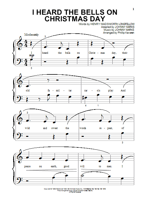 Henry Wadsworth Longfellow I Heard The Bells On Christmas Day (arr. Phillip Keveren) sheet music notes and chords arranged for Beginning Piano Solo