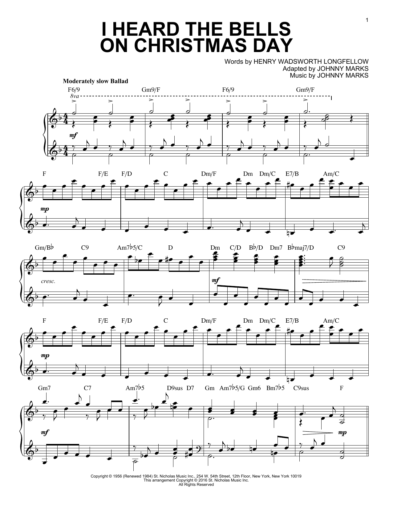 Henry Wadsworth Longfellow I Heard The Bells On Christmas Day [Jazz version] (arr. Brent Edstrom) sheet music notes and chords arranged for Piano Solo