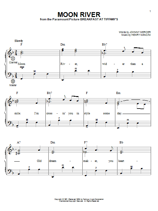 Henry Mancini Moon River sheet music notes and chords arranged for Ukulele