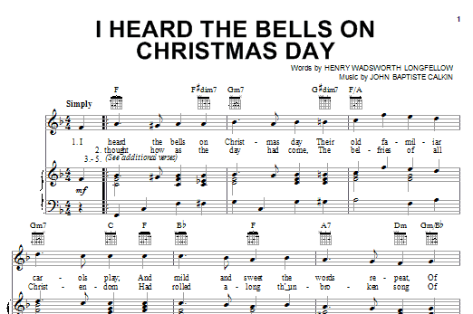 Henry Wadsworth Longfellow I Heard The Bells On Christmas Day sheet music notes and chords. Download Printable PDF.