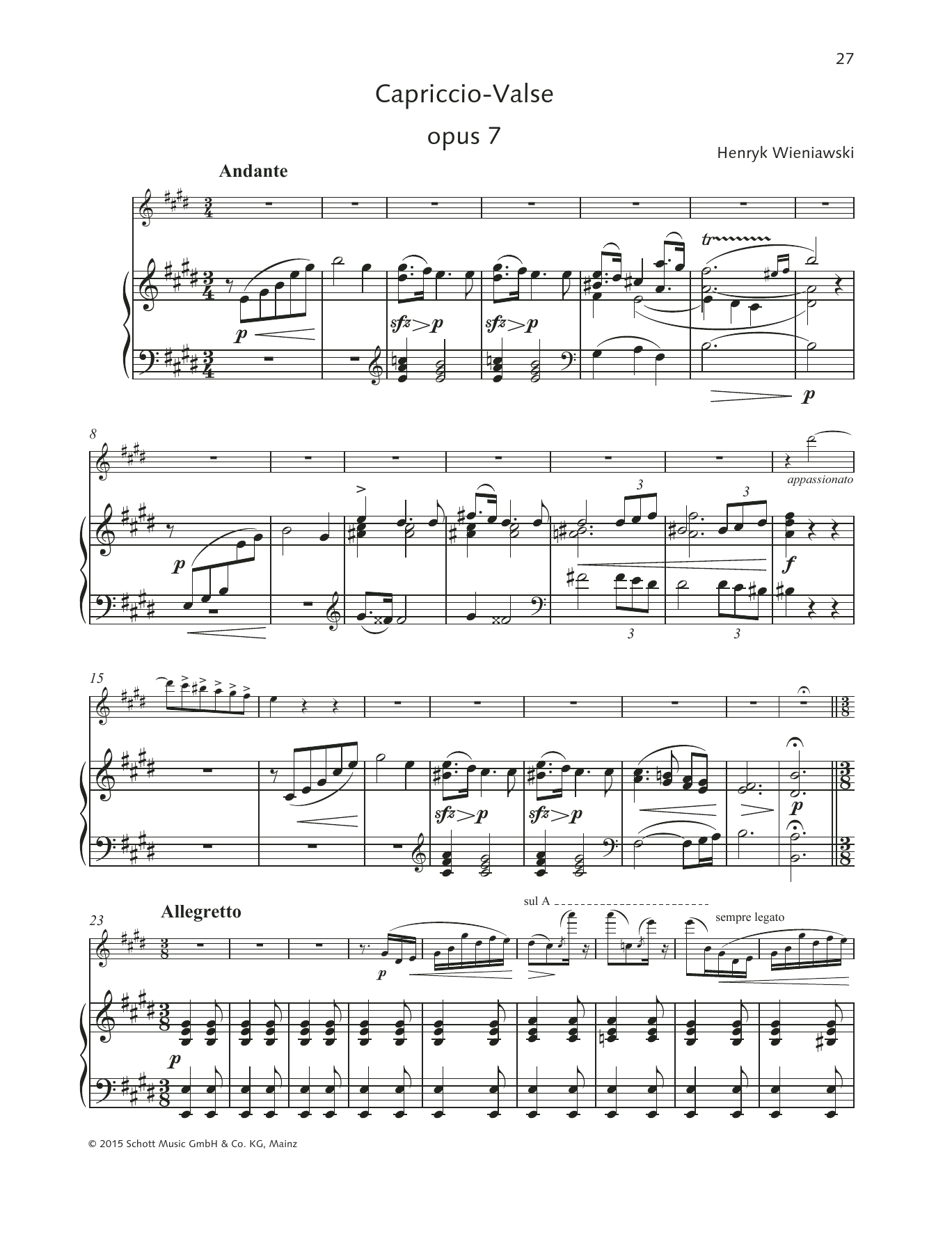 Henryk Wieniawski Capriccio-Valse sheet music notes and chords arranged for String Solo
