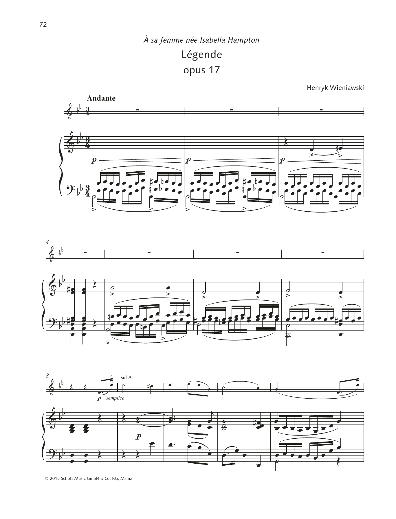 Henryk Wieniawski Legende sheet music notes and chords arranged for String Solo
