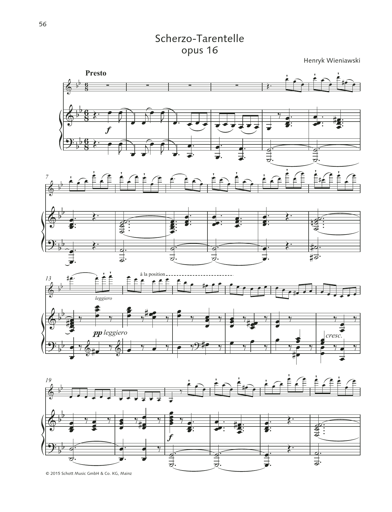 Henryk Wieniawski Scherzo-Tarantelle sheet music notes and chords arranged for String Solo