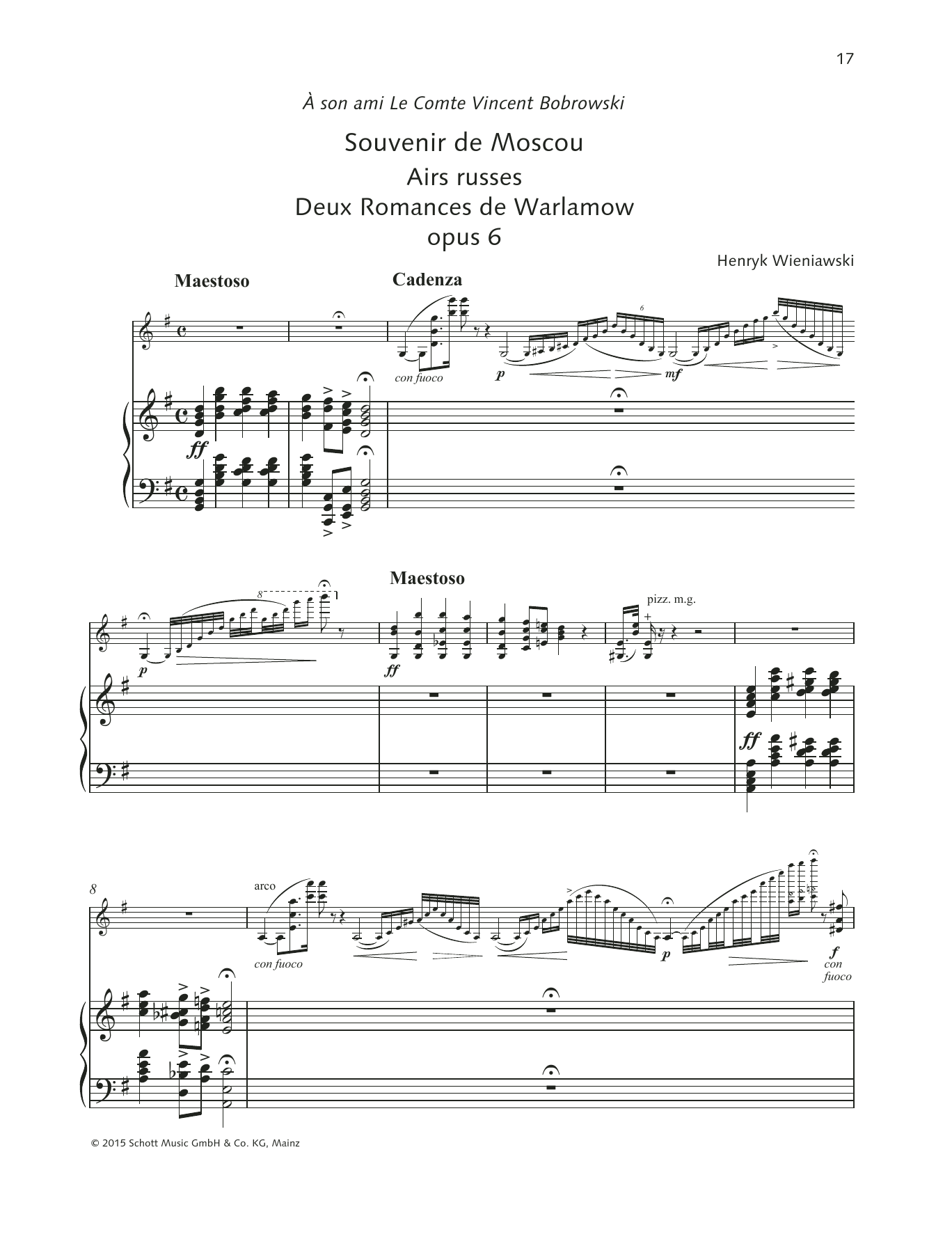 Henryk Wieniawski Souvenir de Moscou/Airs russes sheet music notes and chords arranged for String Solo