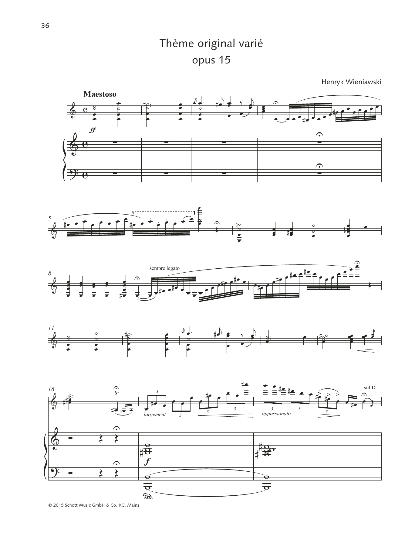 Henryk Wieniawski Thème original varié sheet music notes and chords arranged for String Solo