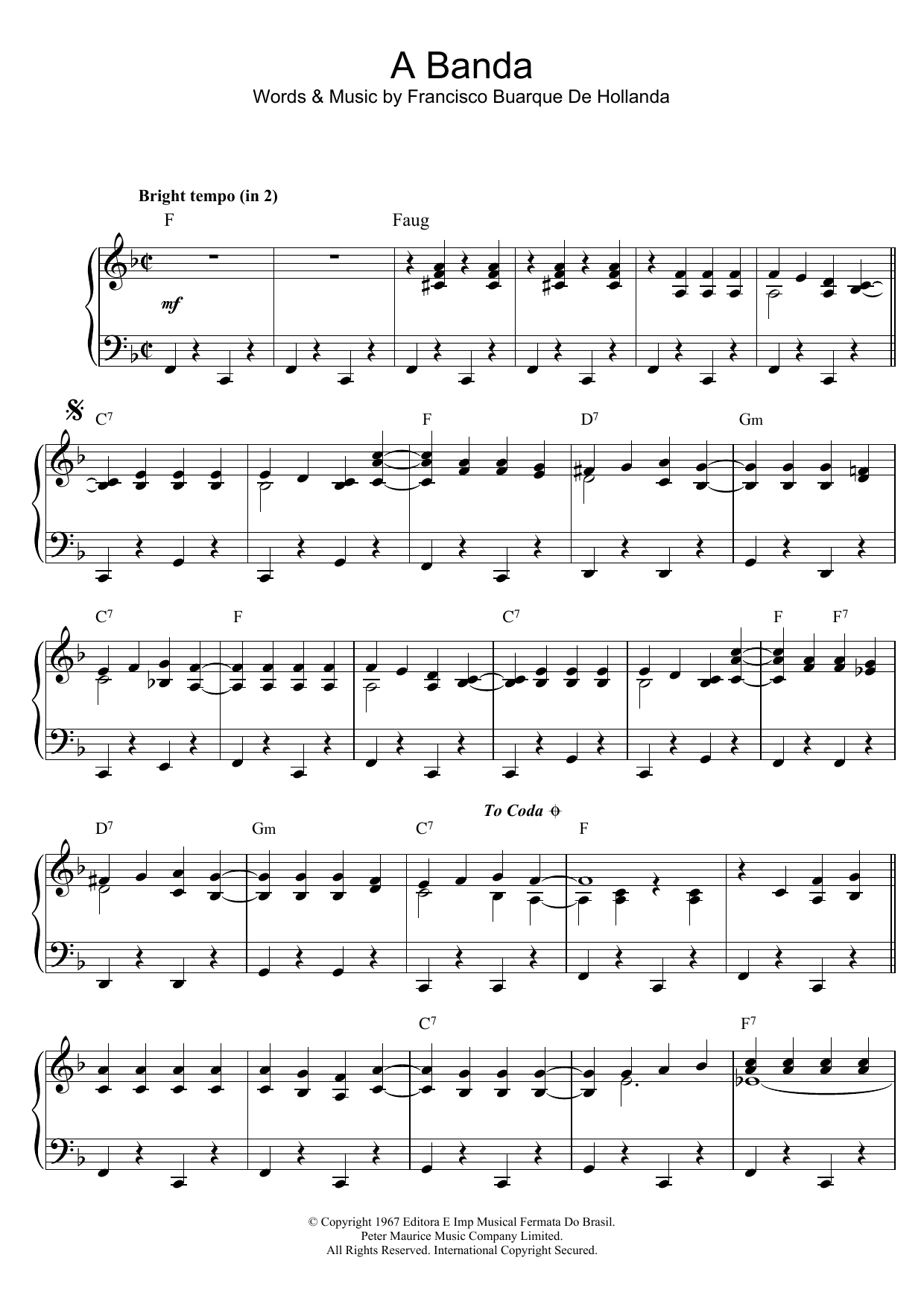 Herb Alpert & The Tijuana Brass A Banda sheet music notes and chords arranged for Piano Solo
