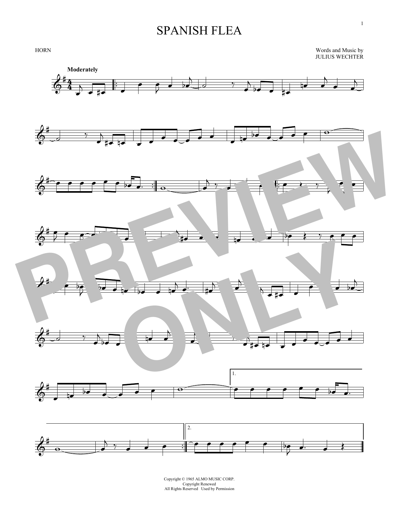 Herb Alpert & The Tijuana Brass Band Spanish Flea sheet music notes and chords arranged for Alto Sax Solo