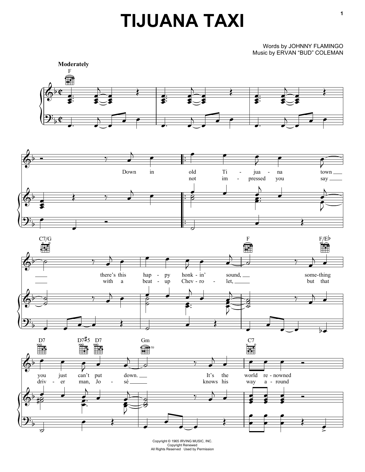 Herb Alpert & The Tijuana Brass Band Tijuana Taxi sheet music notes and chords arranged for Flute Solo