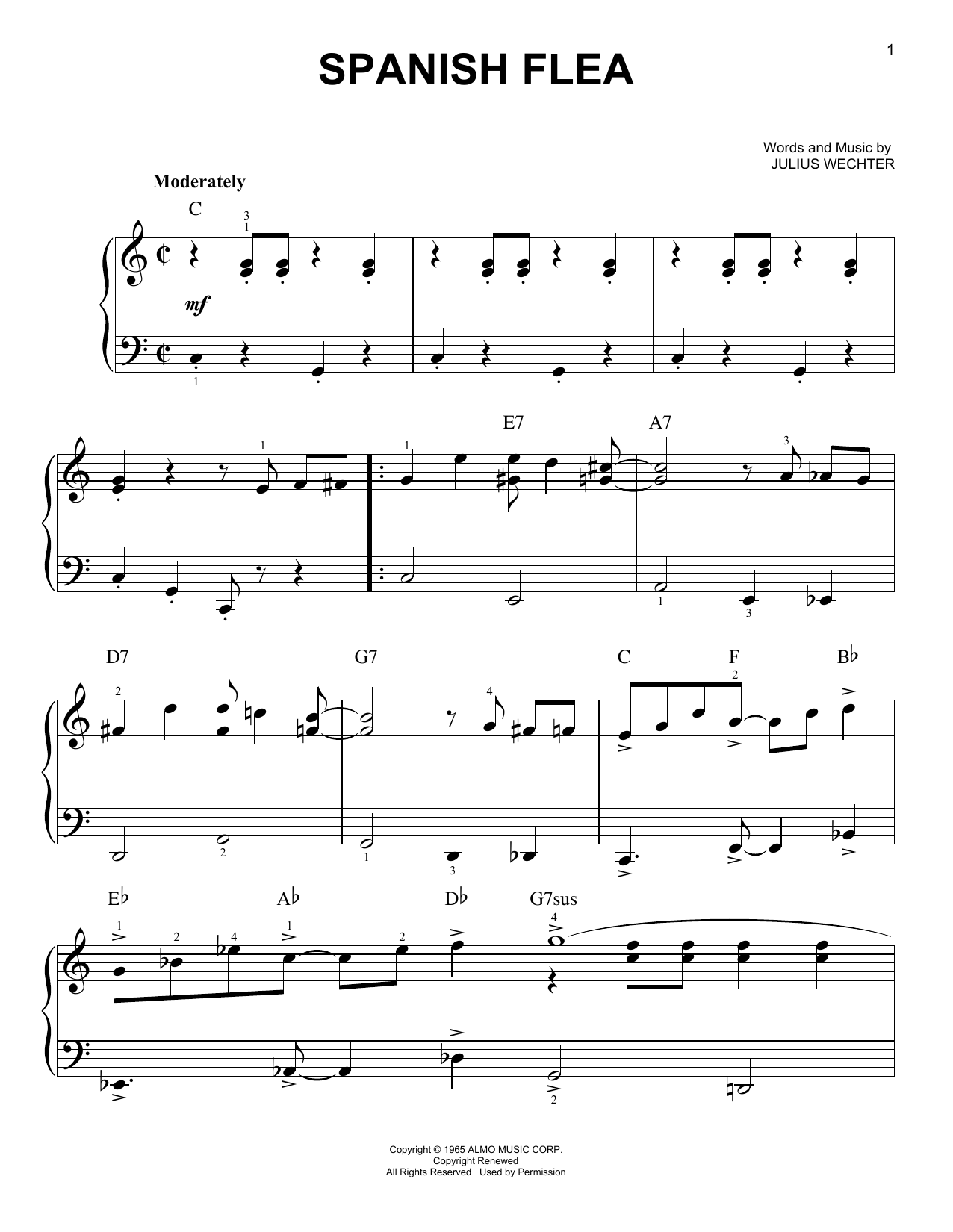 Herb Alpert & The Tijuana Brass Spanish Flea sheet music notes and chords arranged for Piano, Vocal & Guitar Chords (Right-Hand Melody)