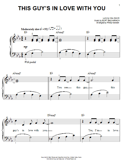 Herb Alpert & The Tijuana Brass This Guy's In Love With You (arr. Phillip Keveren) sheet music notes and chords arranged for Easy Piano