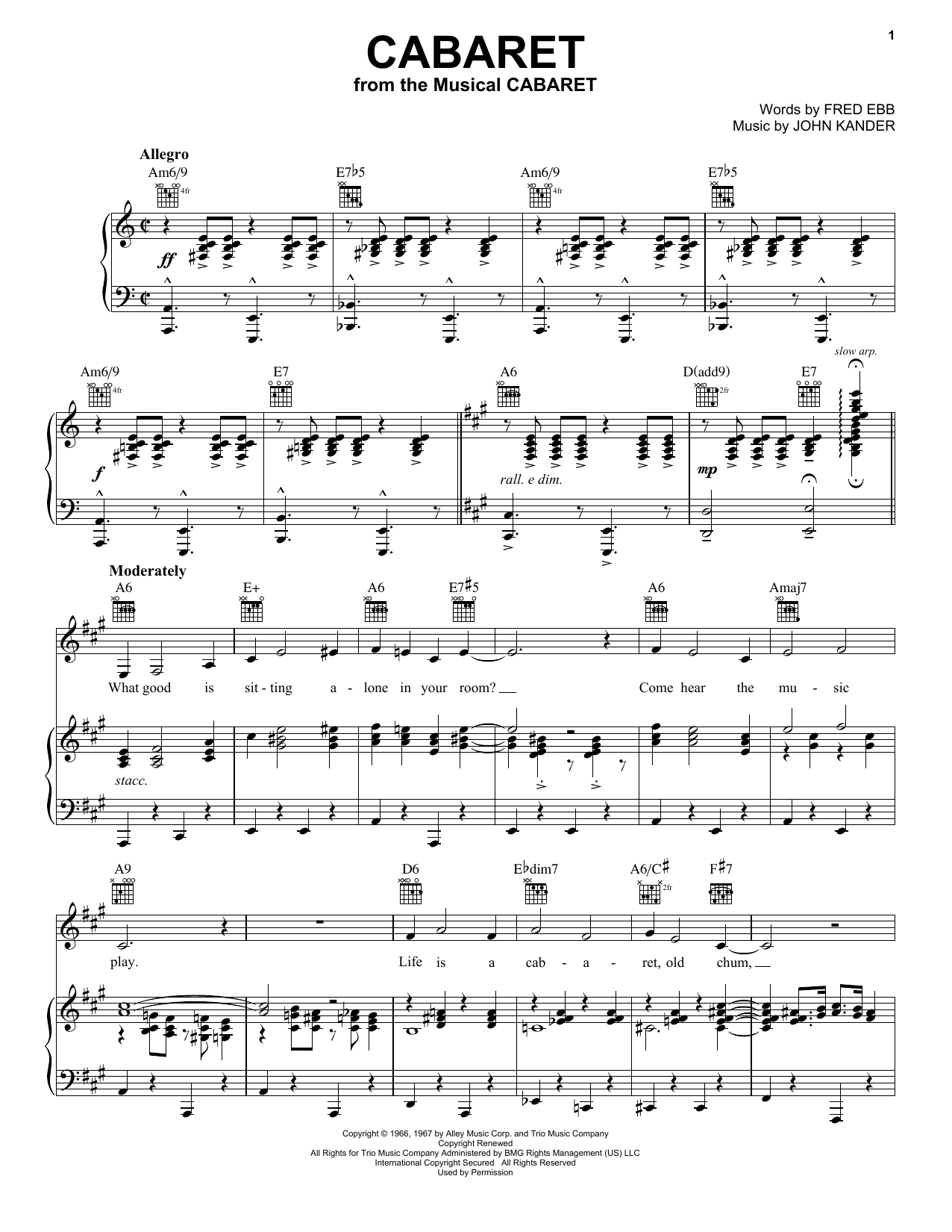 Herb Alpert and the Tijuana Brass Cabaret sheet music notes and chords arranged for Vocal Pro + Piano/Guitar