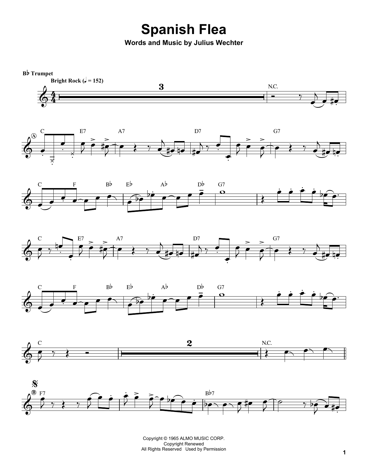 Herb Alpert Spanish Flea sheet music notes and chords arranged for Trumpet Transcription