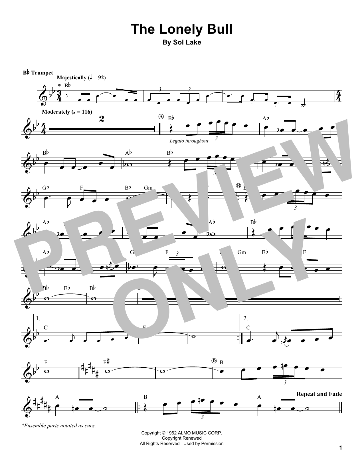 Herb Alpert The Lonely Bull sheet music notes and chords arranged for Trumpet Transcription