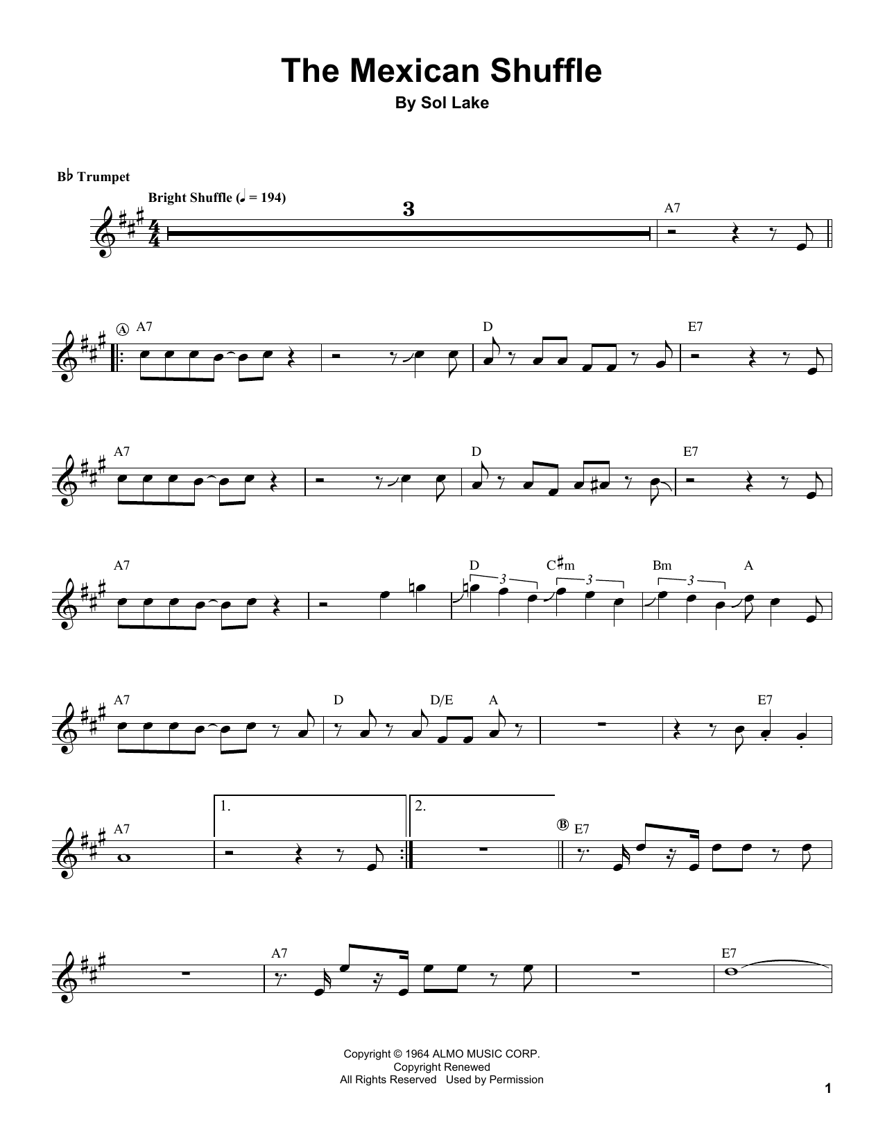 Herb Alpert The Mexican Shuffle sheet music notes and chords arranged for Trumpet Transcription