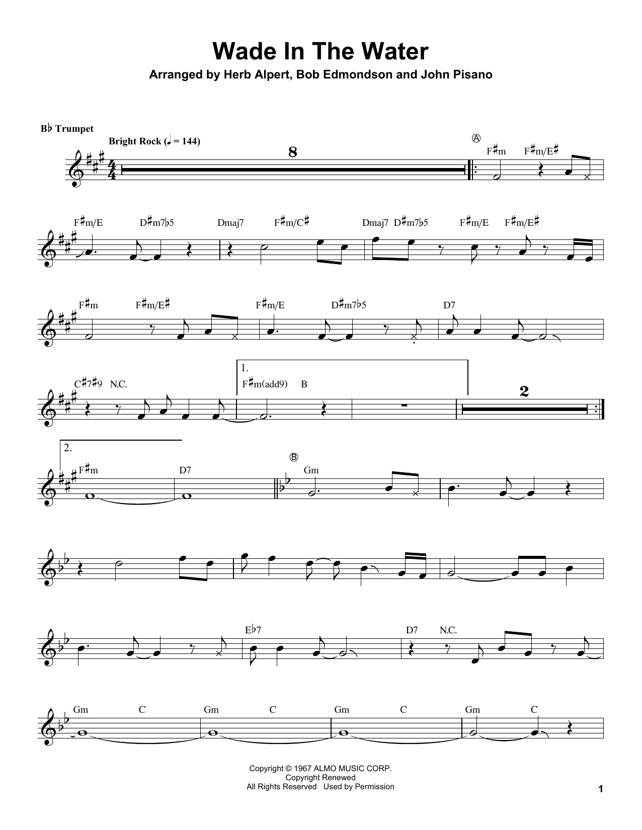Herb Alpert Wade In The Water sheet music notes and chords arranged for Trumpet Transcription