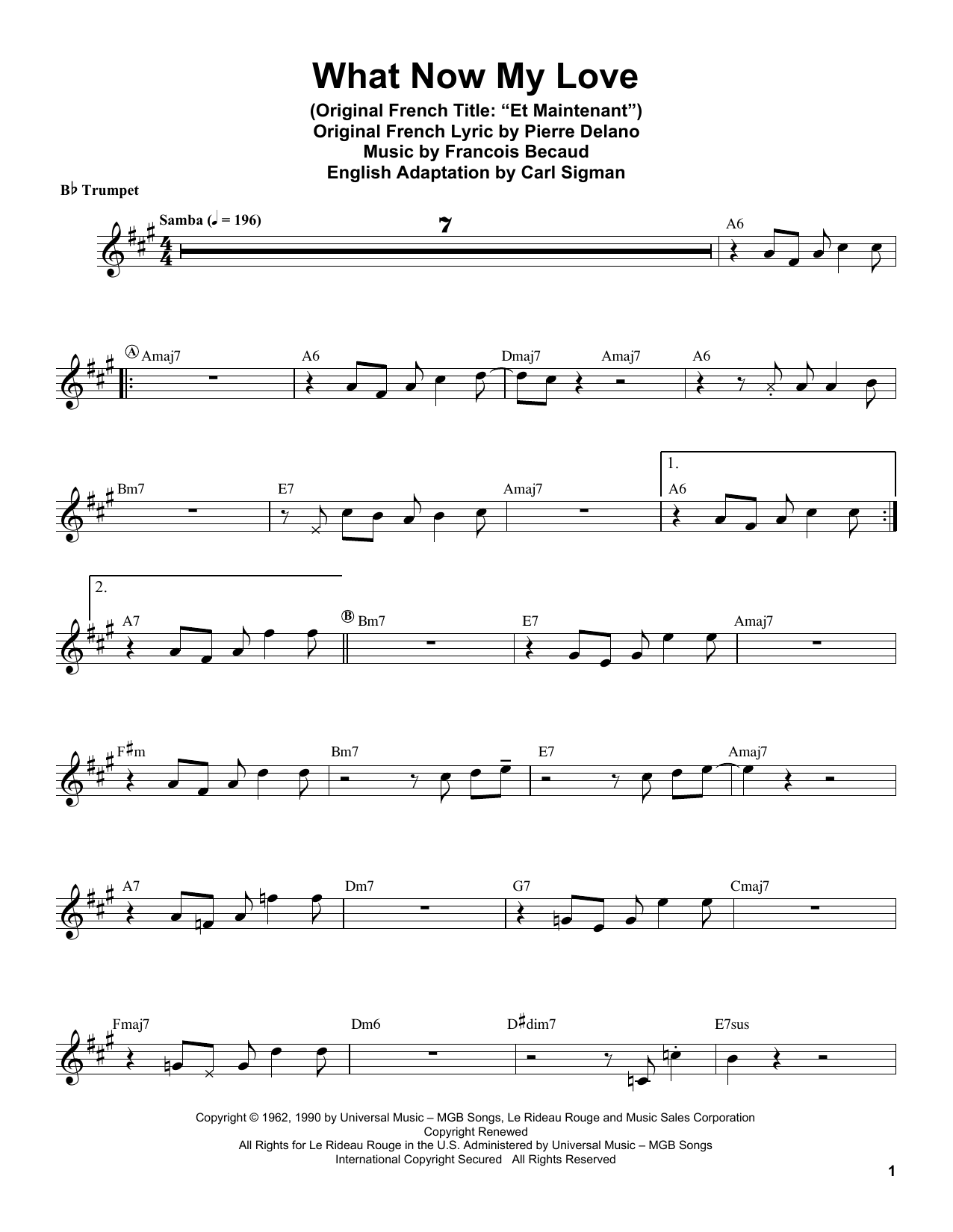 Herb Alpert What Now My Love sheet music notes and chords arranged for Trumpet Transcription