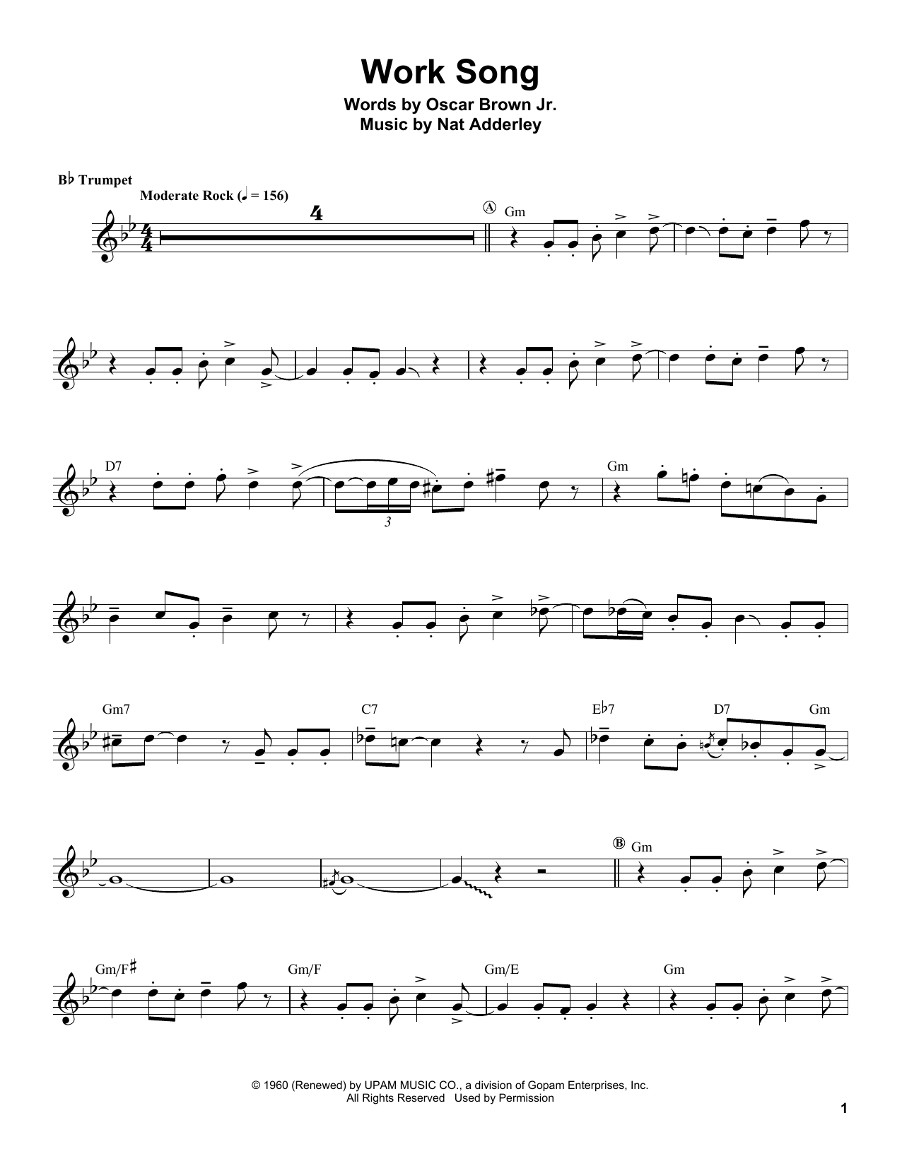 Herb Alpert Work Song sheet music notes and chords arranged for Trumpet Transcription