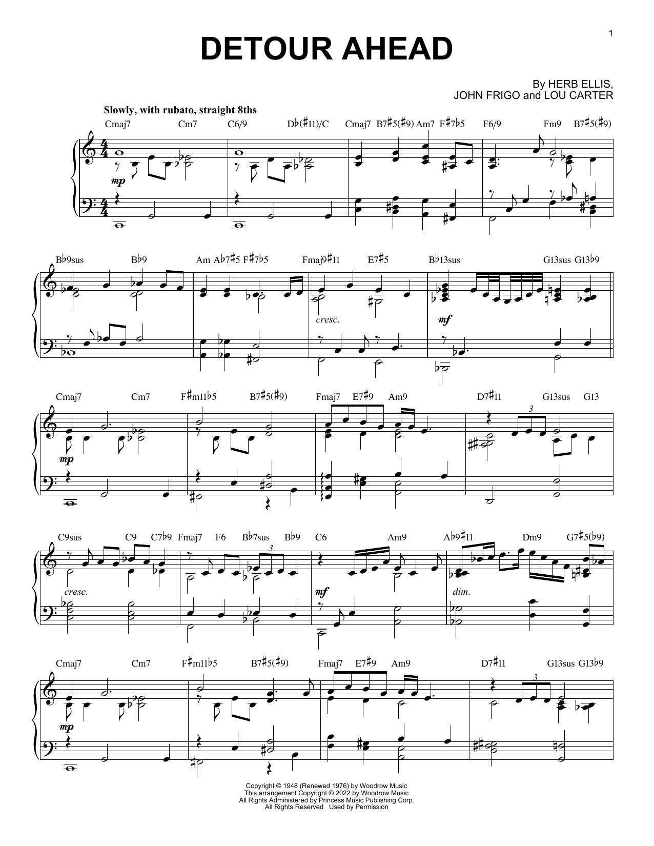 Herb Ellis Detour Ahead [Jazz version] (arr. Brent Edstrom) sheet music notes and chords arranged for Piano Solo