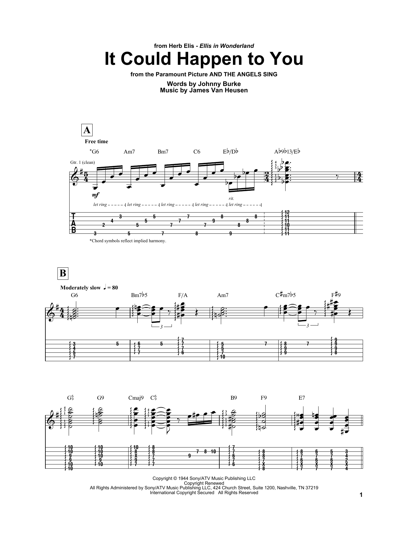 Herb Ellis It Could Happen To You sheet music notes and chords arranged for Electric Guitar Transcription