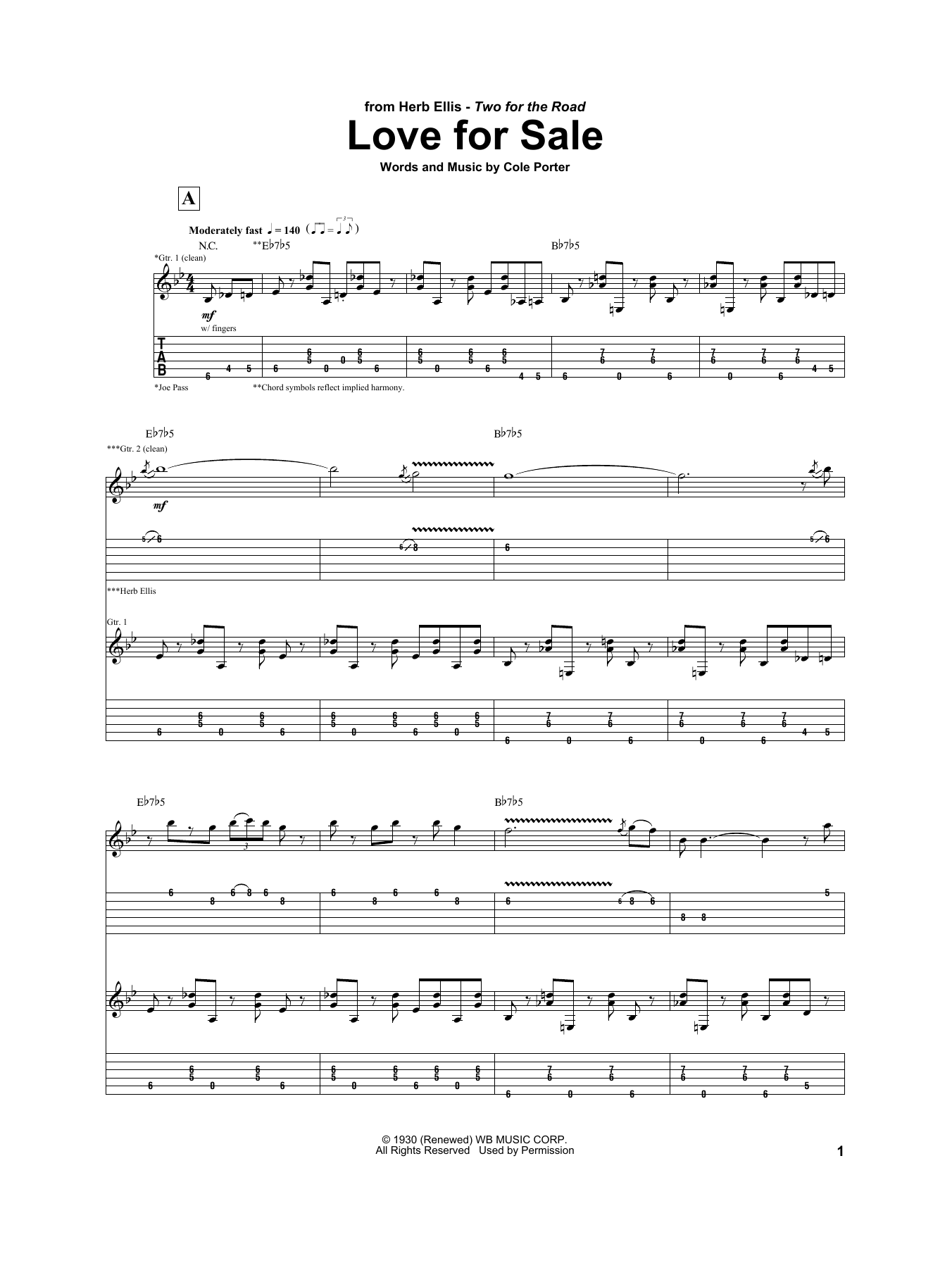 Herb Ellis Love For Sale sheet music notes and chords arranged for Electric Guitar Transcription