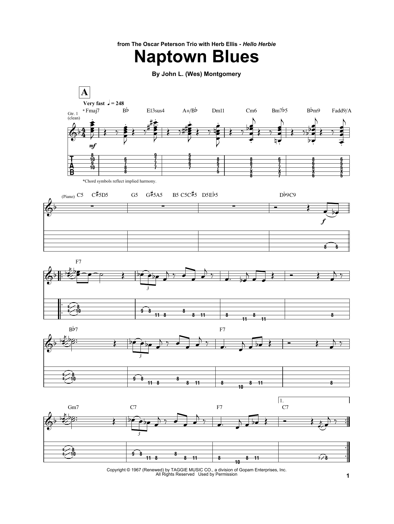 Herb Ellis Naptown Blues sheet music notes and chords arranged for Electric Guitar Transcription