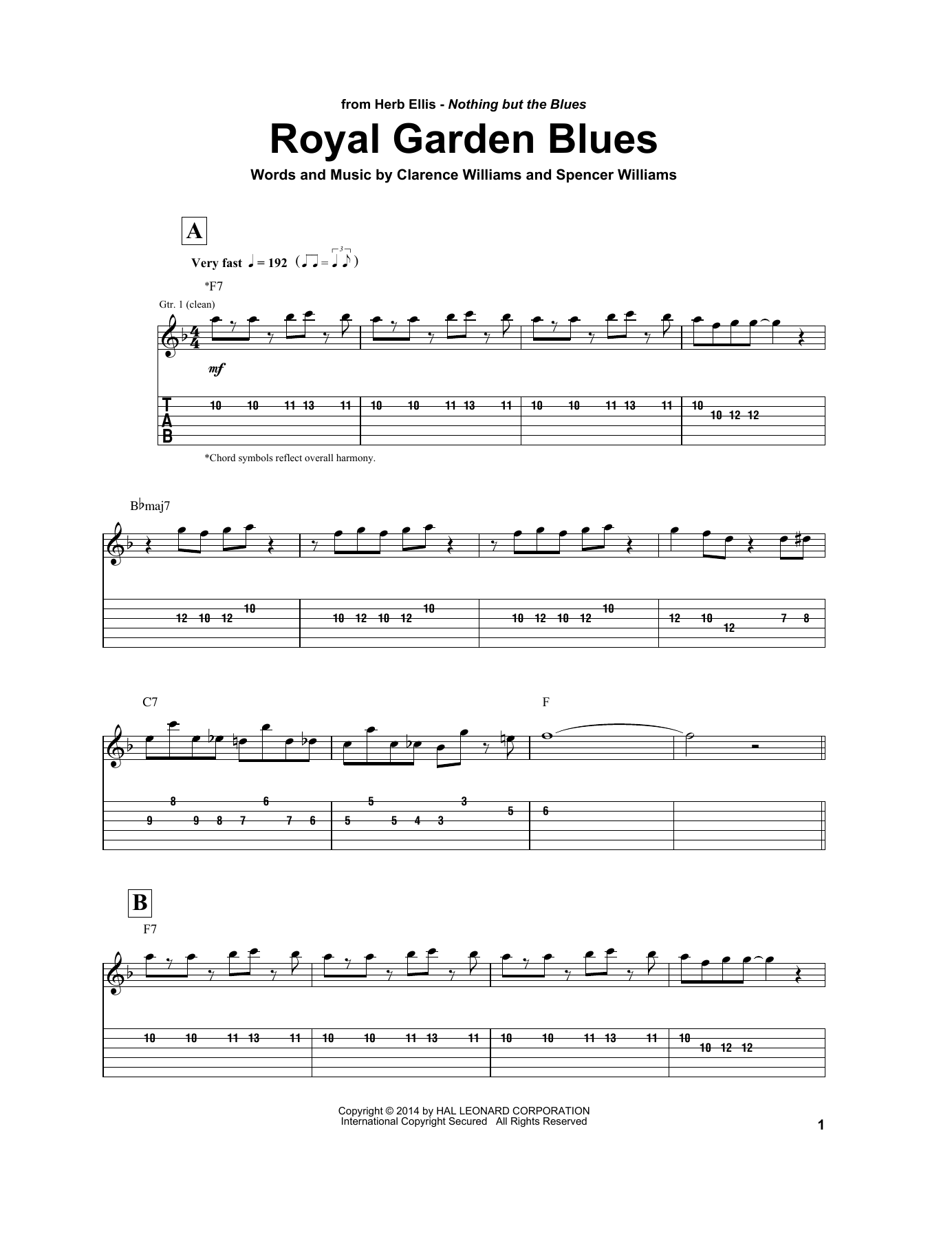 Herb Ellis Royal Garden Blues sheet music notes and chords arranged for Electric Guitar Transcription