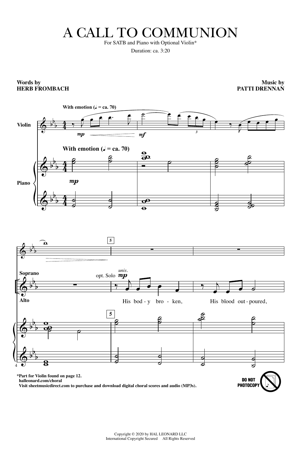 Herb Frombach and Patti Drennan A Call To Communion sheet music notes and chords arranged for SATB Choir