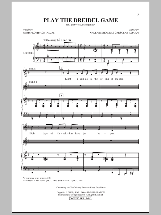 Herb Frombach Play The Dreidel Game sheet music notes and chords arranged for 2-Part Choir