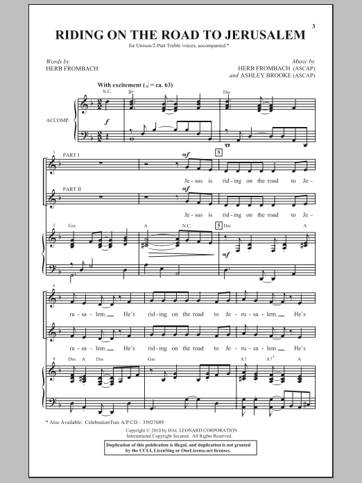 Herb Frombach Riding On The Road To Jerusalem sheet music notes and chords arranged for 2-Part Choir