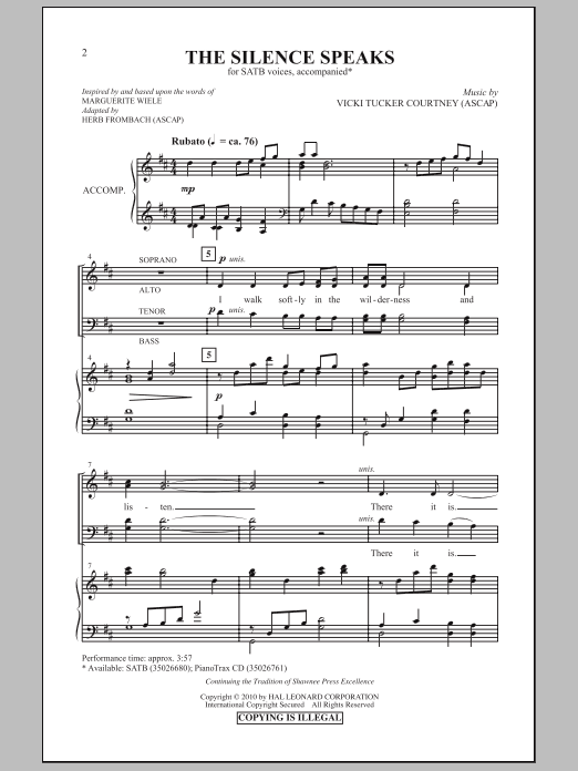 Herb Frombach The Silence Speaks sheet music notes and chords arranged for SATB Choir