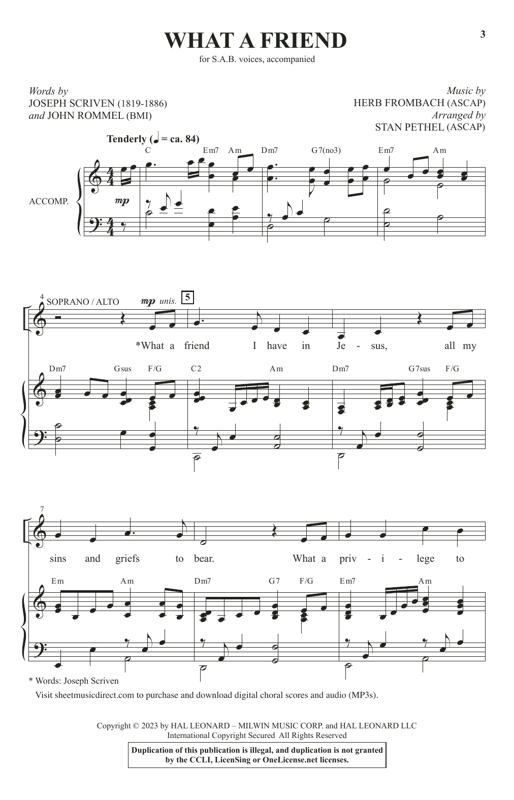 Herb Frombach What A Friend (arr. Stan Pethel) sheet music notes and chords arranged for SAB Choir