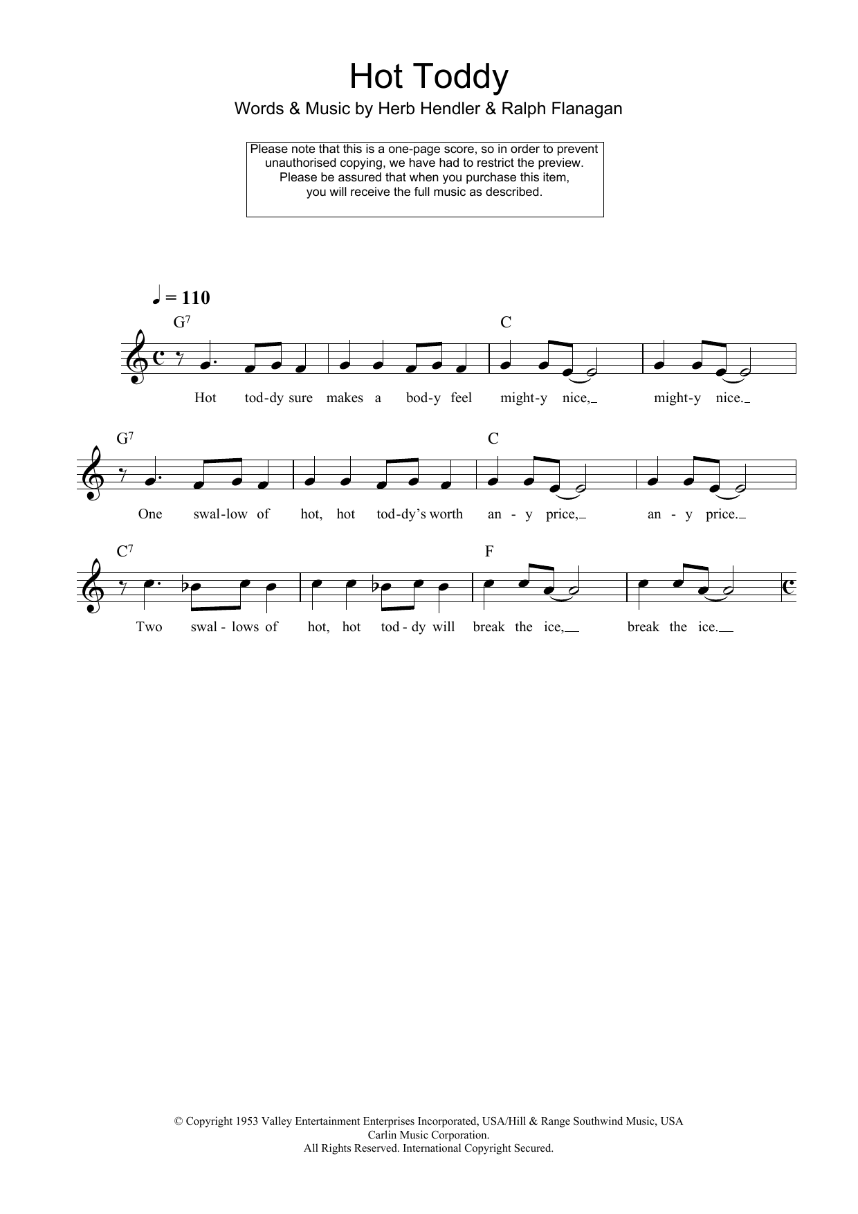 Herb Hendler Hot Toddy sheet music notes and chords arranged for Lead Sheet / Fake Book