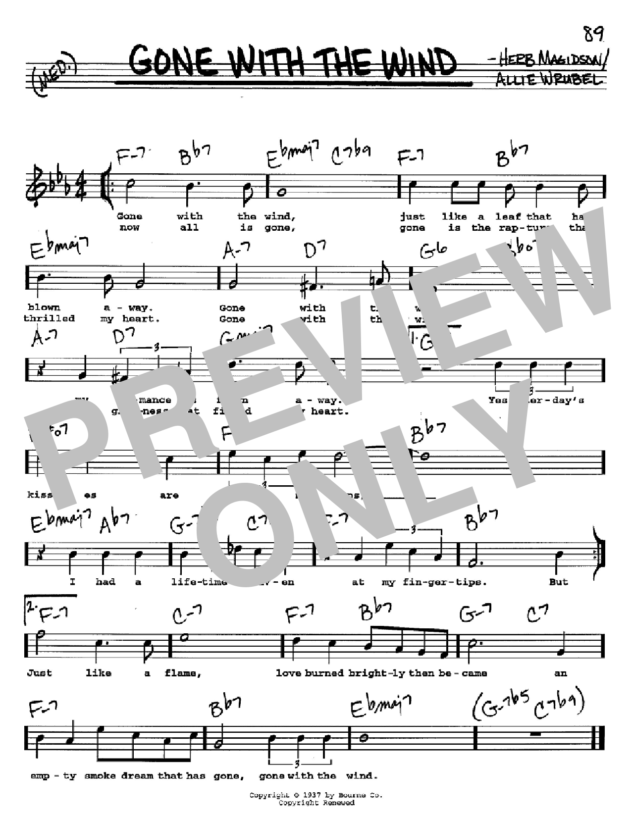 Herb Magidson Gone With The Wind sheet music notes and chords arranged for Real Book – Melody, Lyrics & Chords