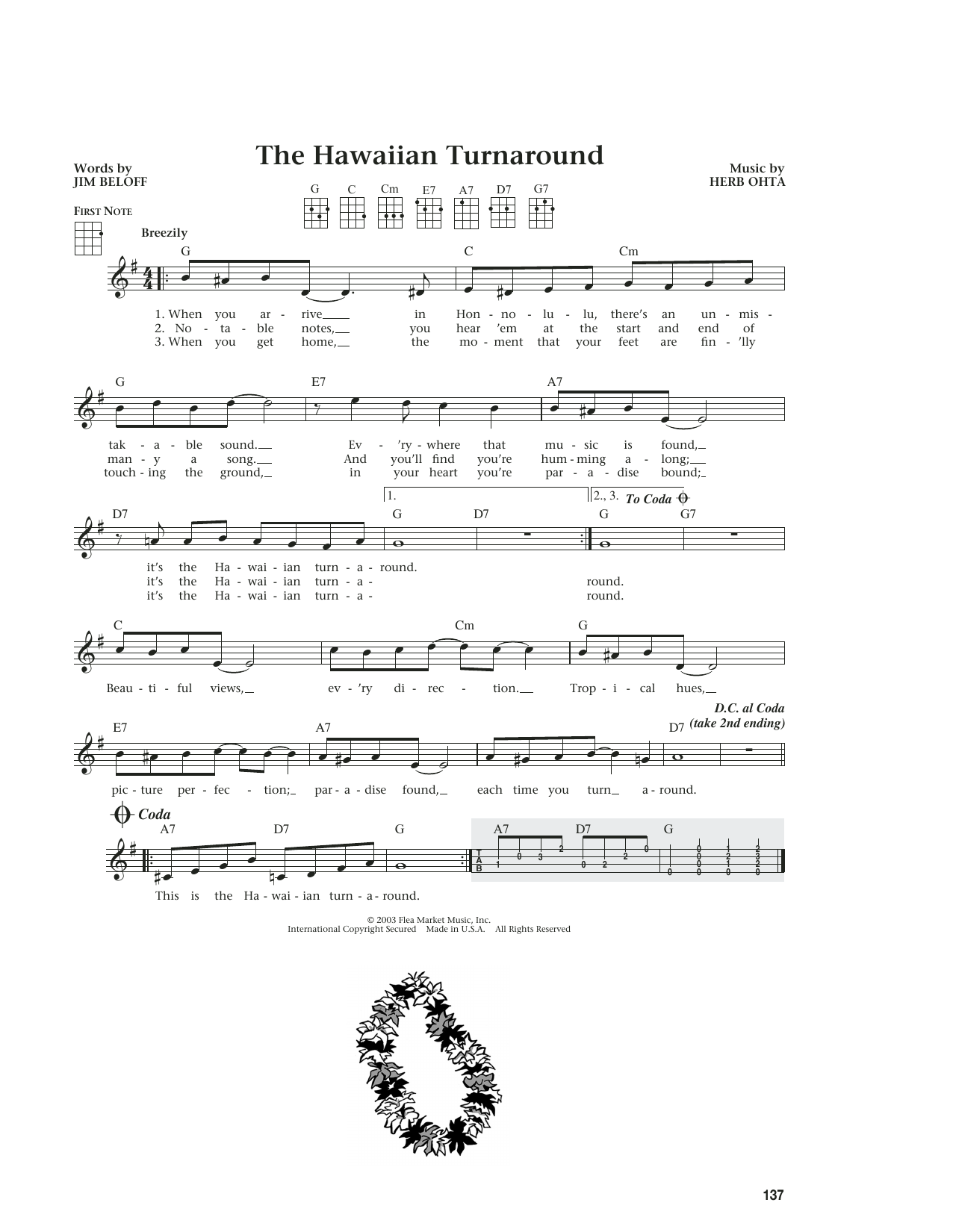 Herb Ohta and Jim Beloff The Hawaiian Turnaround (from The Daily Ukulele) (arr. Liz and Jim Beloff) sheet music notes and chords arranged for Ukulele