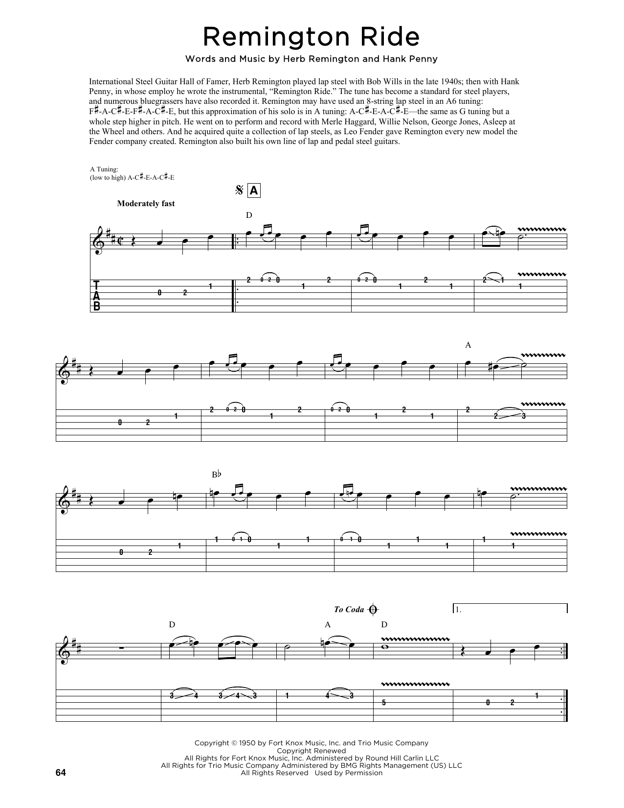 Herb Remington Remington Ride sheet music notes and chords arranged for Guitar Tab