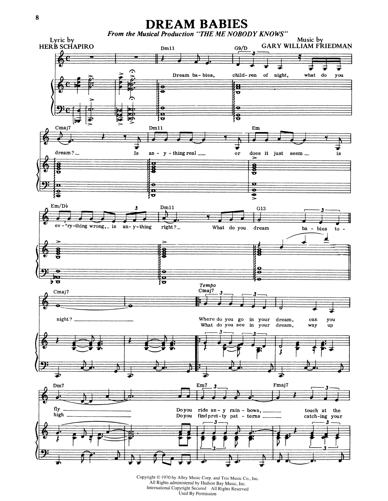 Herb Schapiro Dream Babies (from The Me Nobody Knows) sheet music notes and chords arranged for Piano & Vocal
