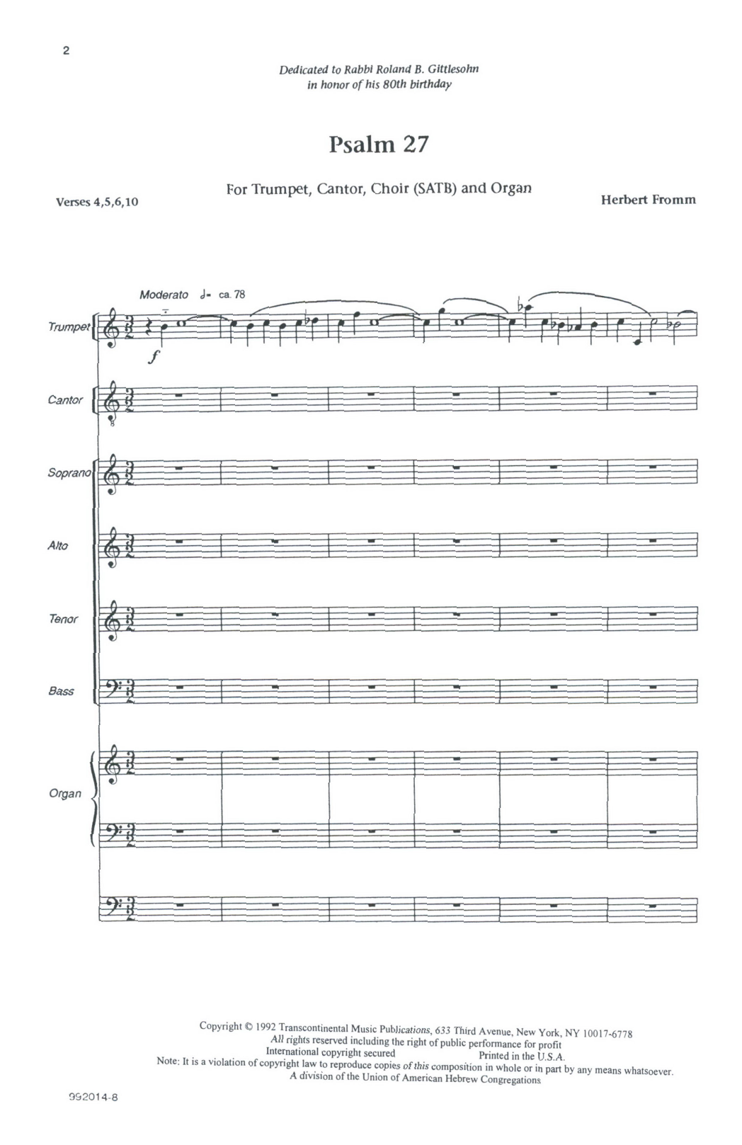 Herbert Fromm Psalm 27 sheet music notes and chords arranged for SATB Choir